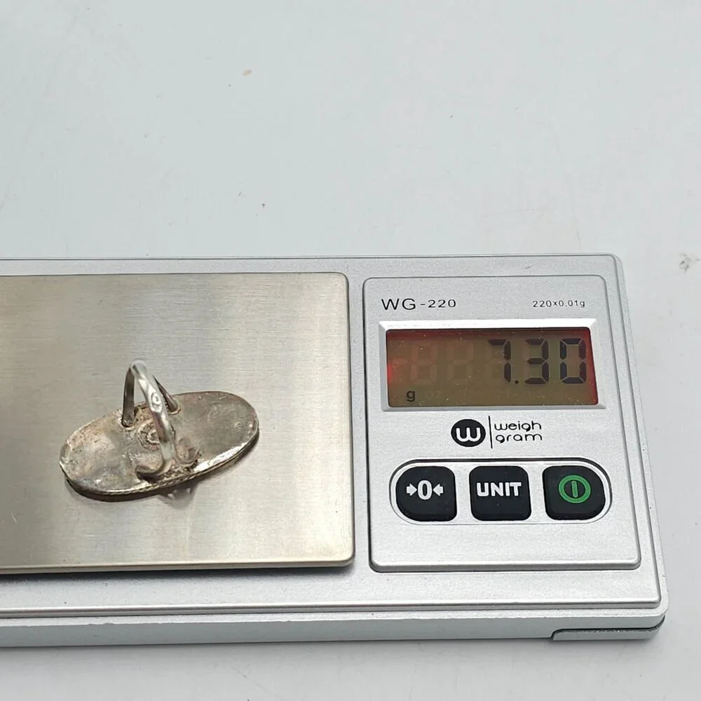 Vintage Artist Signed Taxco Sterling Silver Abalone Palm Tree Ring Size 8